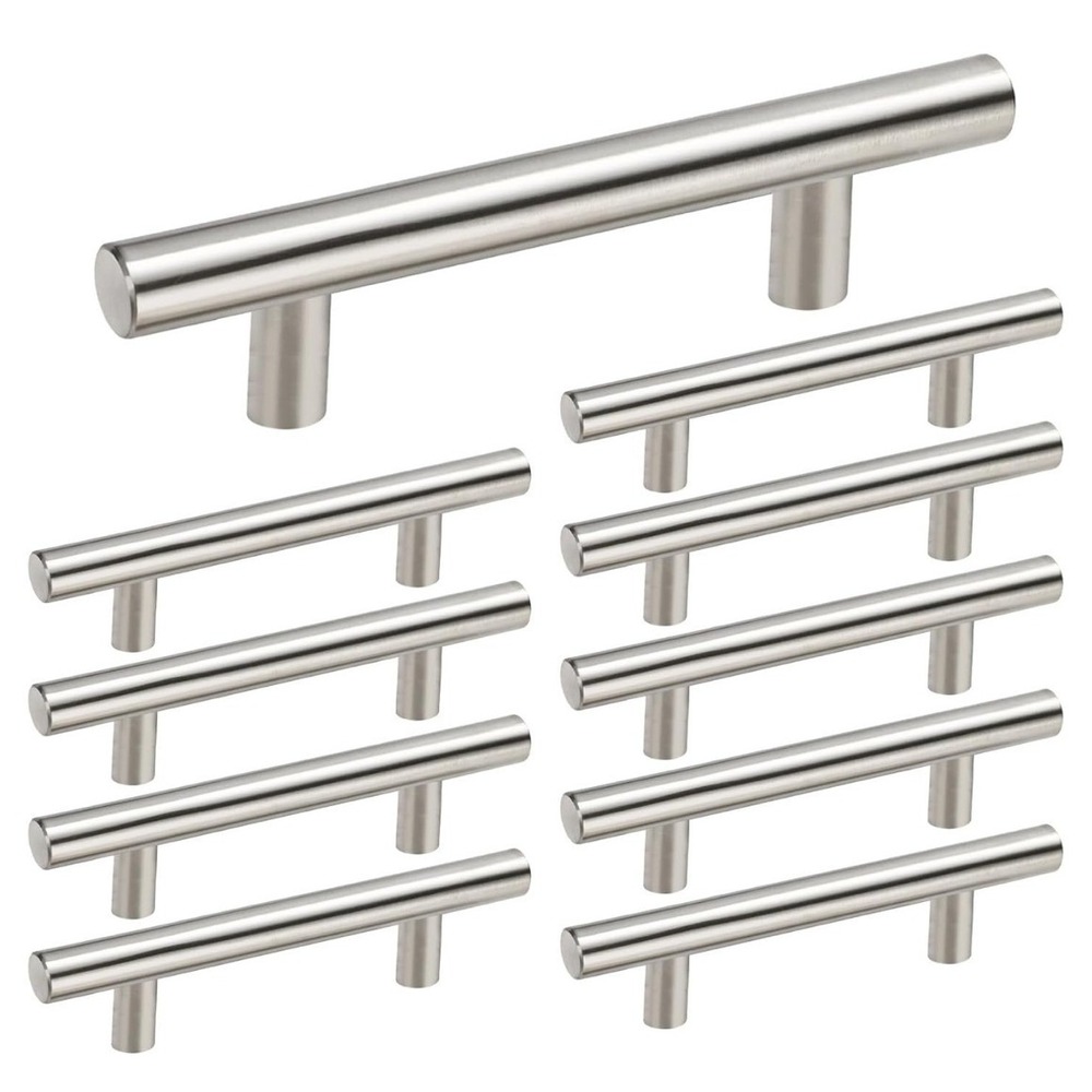 10 Pack Brushed Nickel Cabinet Pulls 3 Inch Hole Center 5 Inch Total T Bar